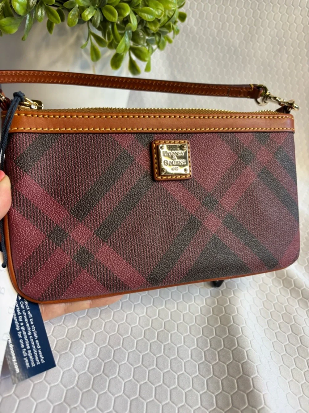 Dooney & Bourke Bordeaux and Black Plaid Bag with Leather Trim NWT - Picture 3 of 9
